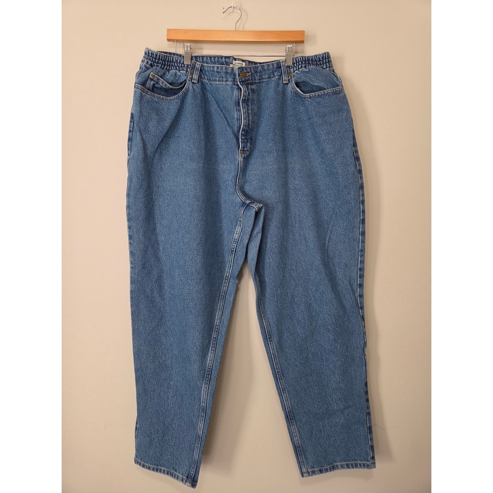LL Bean Original Fit Relaxed Jeans Womens 22W Blue Denim Elastic Waist 183694